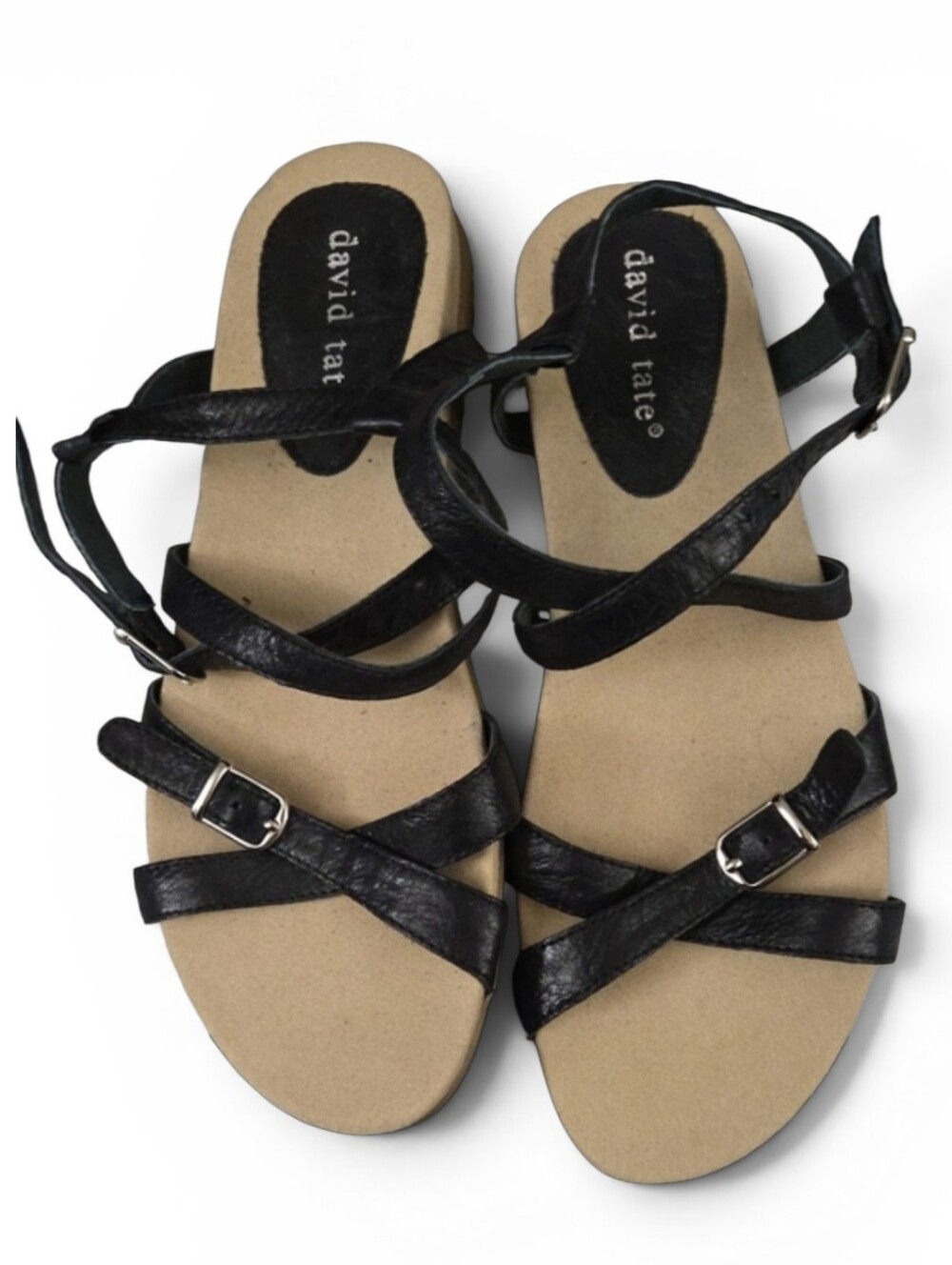 NWOT David Tate Black Leather-Strap Women's Sandals